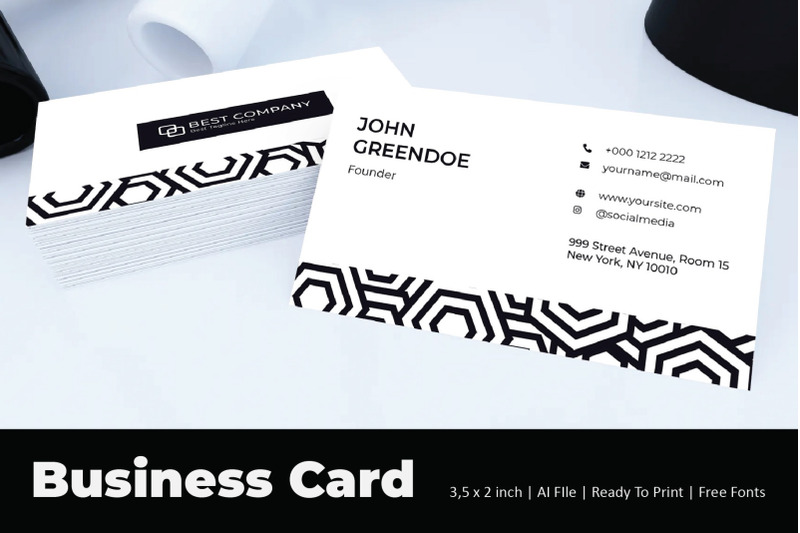 hexagon-black-white-business-card-template