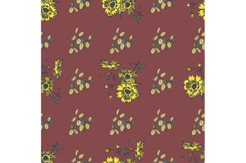 hand-drawn-flowers-daisy-leaves-seamless-pattern-abstract-background