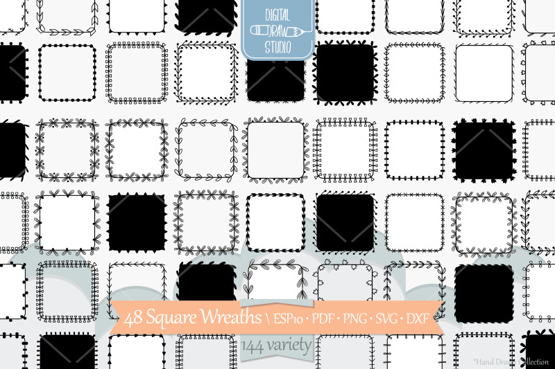 square-wreaths-hand-drawn-frames-floral-borders-laurel-monogram