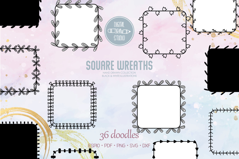 square-wreaths-hand-drawn-frames-floral-borders-laurel-monogram