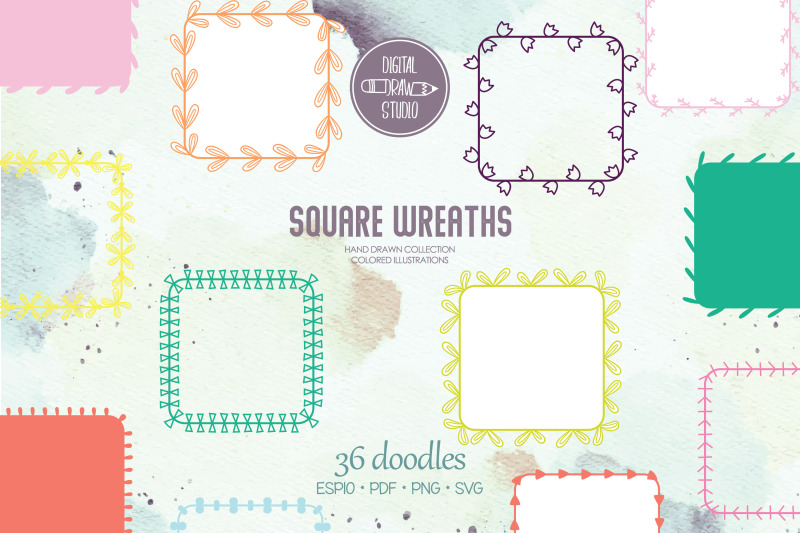 color-wreaths-hand-drawn-frames-floral-borders-laurel