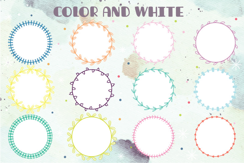 color-wreaths-hand-drawn-round-frames-floral-borders-laurel