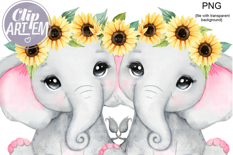 twins-girl-elephants-sunflower-png-yellow-pink-twins-sublimation