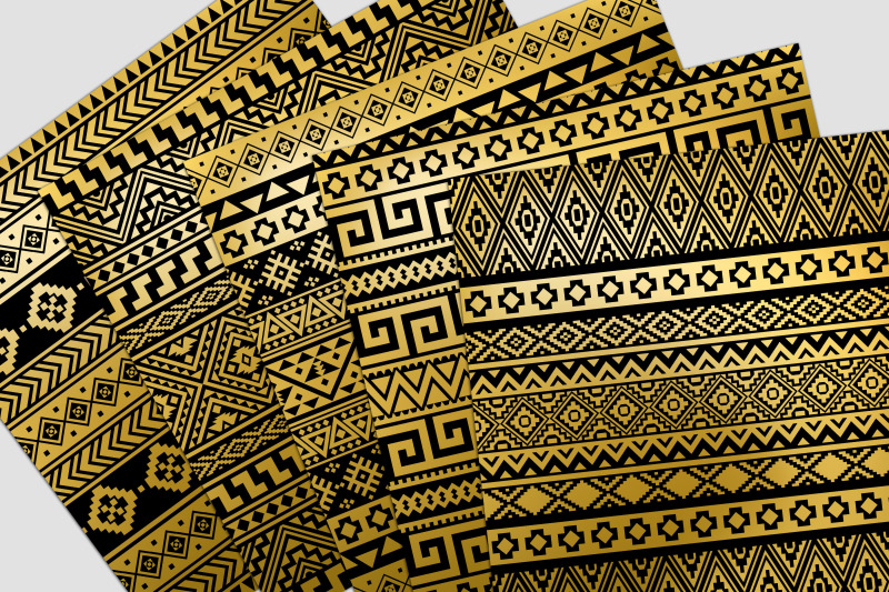 black-and-gold-tribal-digital-paper-pack