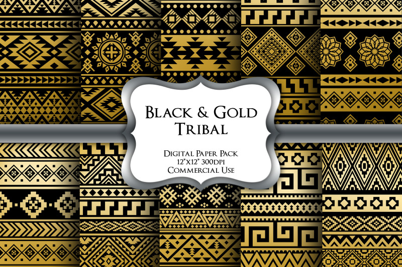 black-and-gold-tribal-digital-paper-pack
