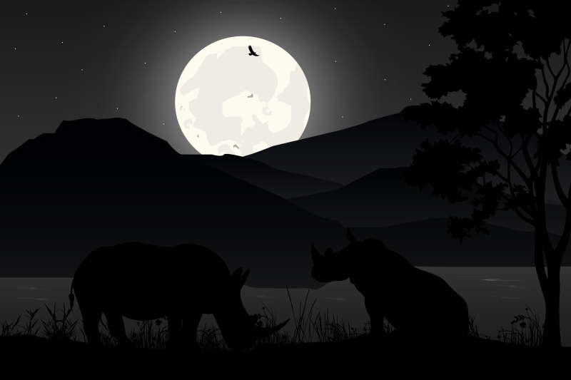 cute-rhino-and-moon-silhouette