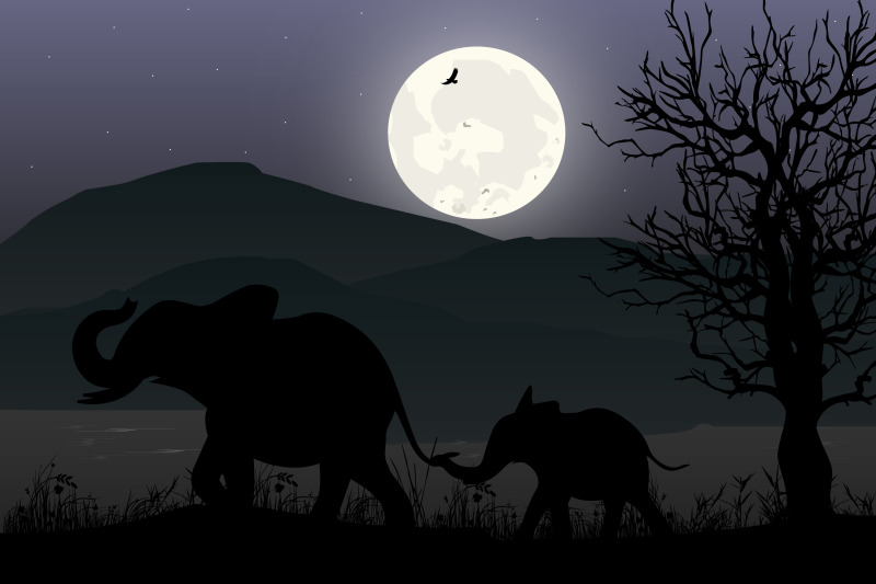 cute-elephant-and-moon-silhouette