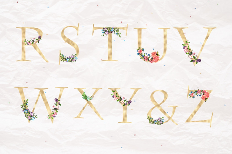 gold-foil-alphabet-with-mistical-flowers