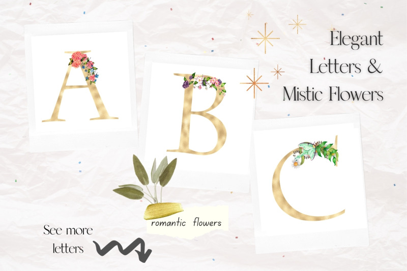 gold-foil-alphabet-with-mistical-flowers