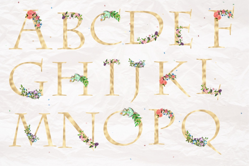 gold-foil-alphabet-with-mistical-flowers