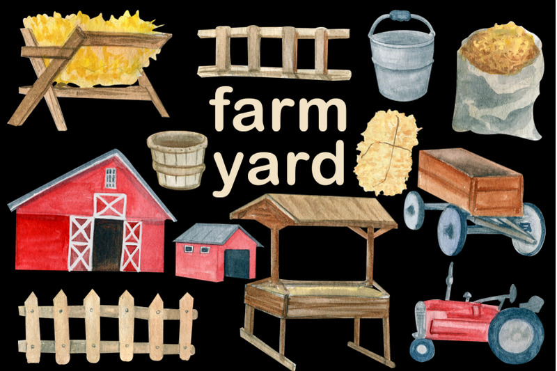 watercolor-creator-farm-clipart-red-barn-tractor
