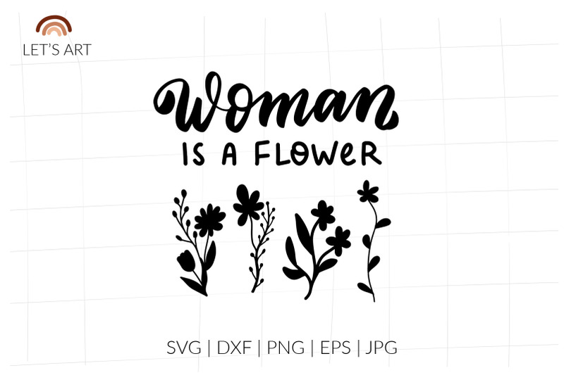 woman-is-a-flower-hand-lettering-with-meadow-wildflowers-buttercup-da
