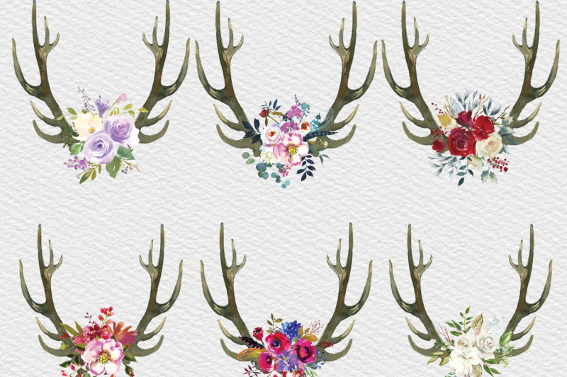 boho-deer-anddeer-flowers-horns-antlers