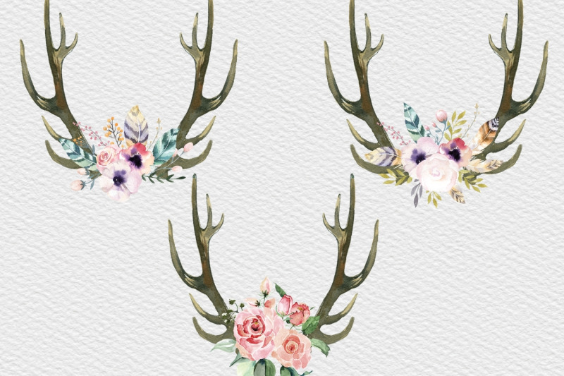 boho-deer-anddeer-flowers-horns-antlers