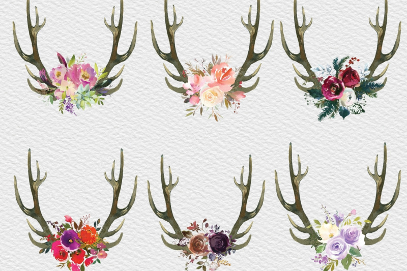 boho-deer-anddeer-flowers-horns-antlers