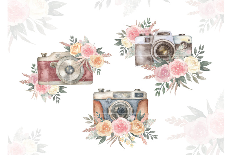 watercolor-vintage-boho-camera-with-roses-clipart-retro-cameras-clip