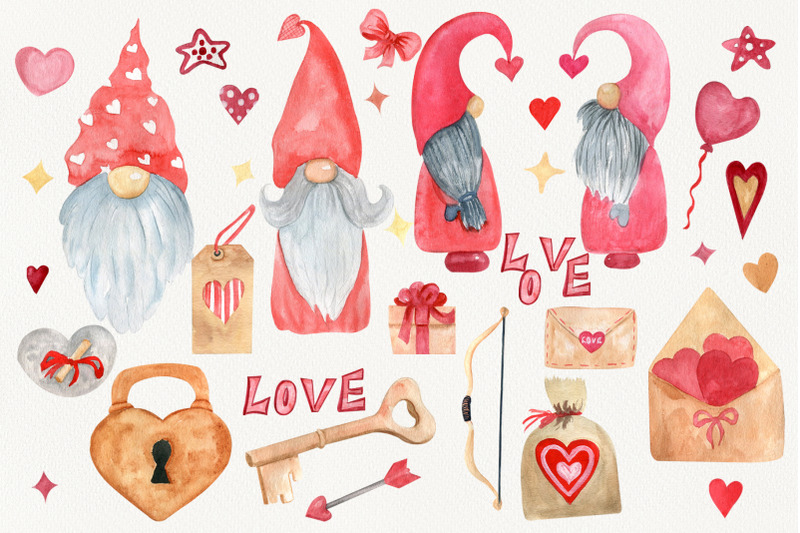 valentine-gnomes-clipart-watercolor-heart-lock