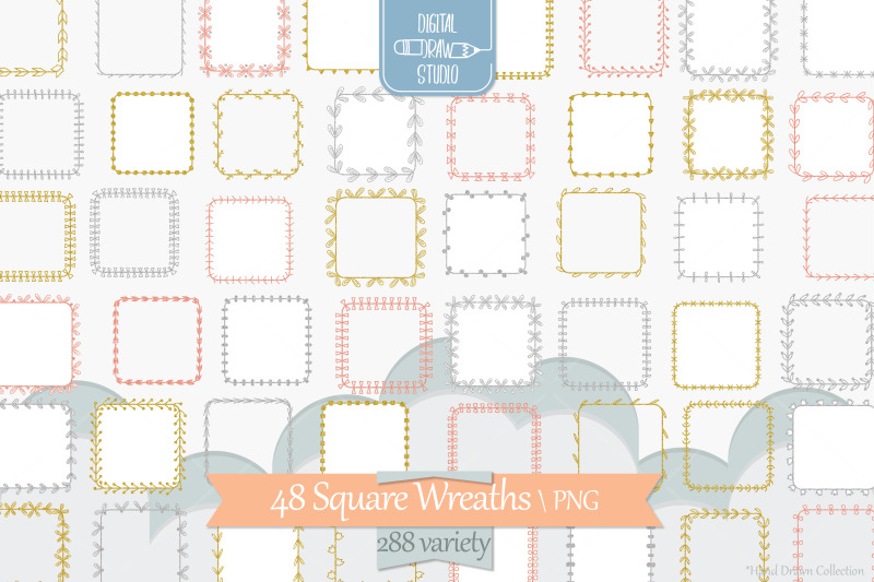 square-wreaths-glitter-hand-drawn-frames-floral-borders-laurel
