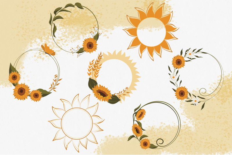 sunflower-wreaths-floral-summer-wreaths-png-floral-frames-clipart