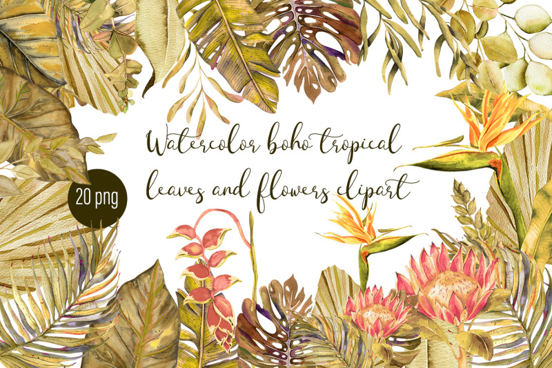 watercolor-tropical-boho-floral-clipart-flowers-and-leaves-pampas