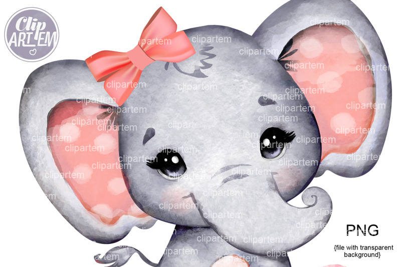 cute-girl-elephant-with-coral-peach-bow-png-watercolor-clip-art