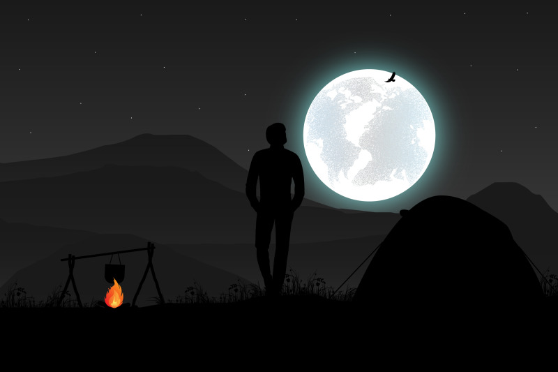 camp-with-moon-silhouette