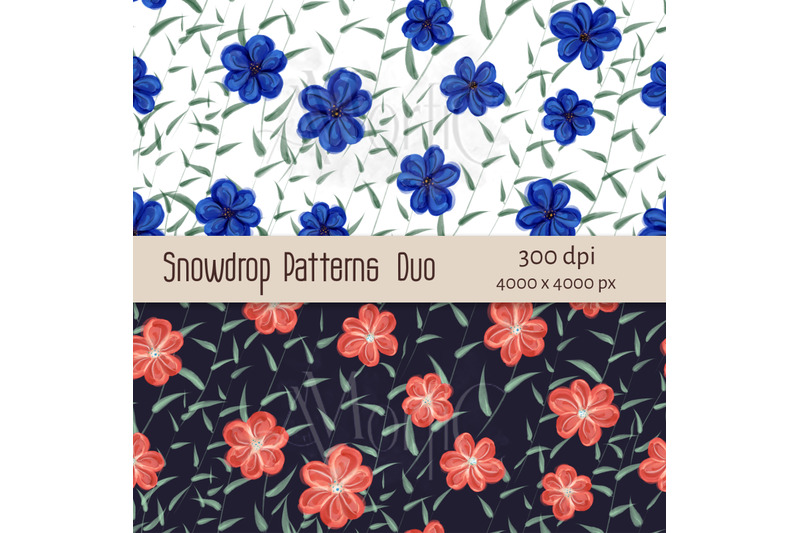 watercolor-snowdrop-patterns-duo