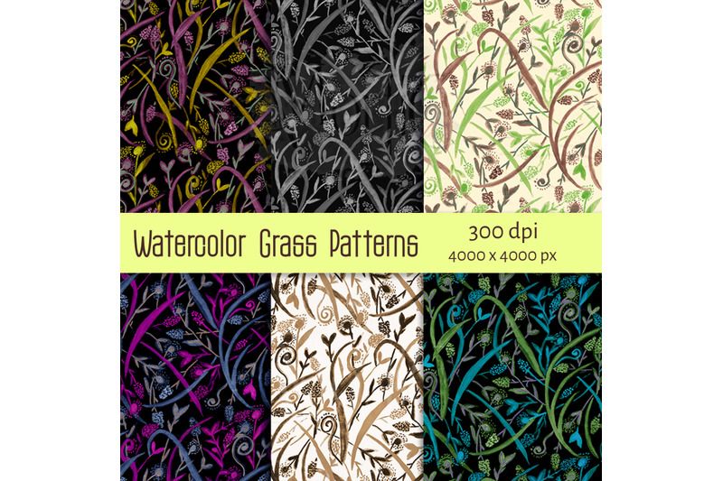 watercolor-grass-patterns-bundle