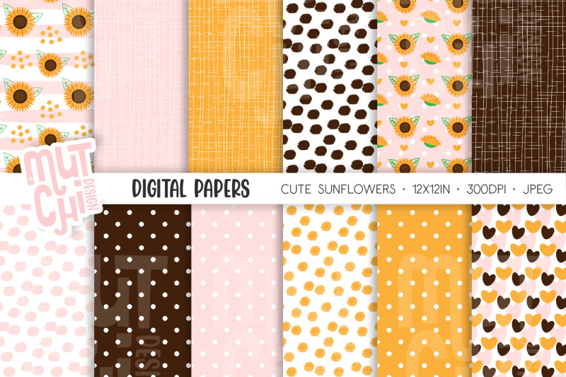 cute-sunflowers-digital-paper-set