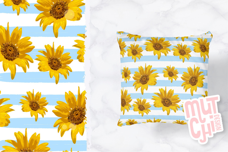 blue-sunflower-digital-paper-set