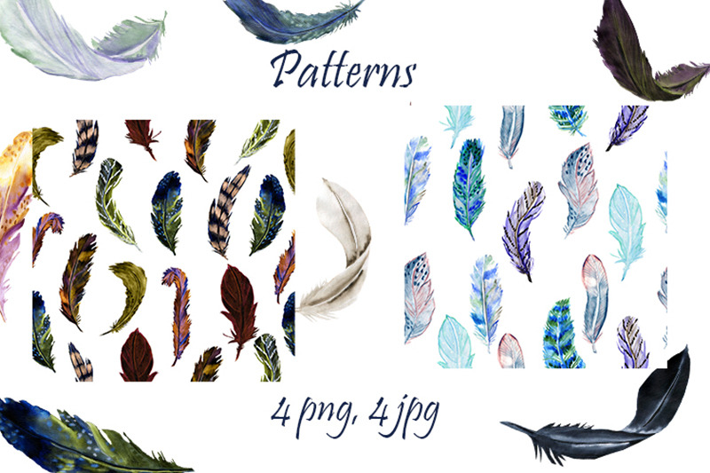 watercolor-feathers-clipart-4-patterns-4-wreaths