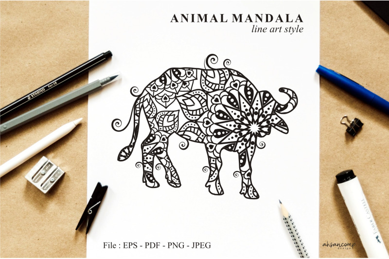 buffalo-mandala-vector-line-art-bundle