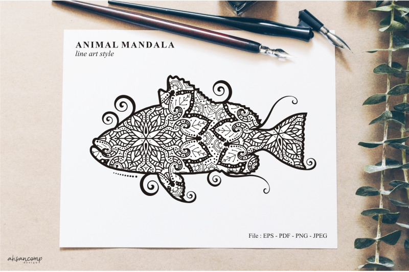 Fish Mandala Vector Line Art Bundle By Ahsancomp Studio | TheHungryJPEG.com