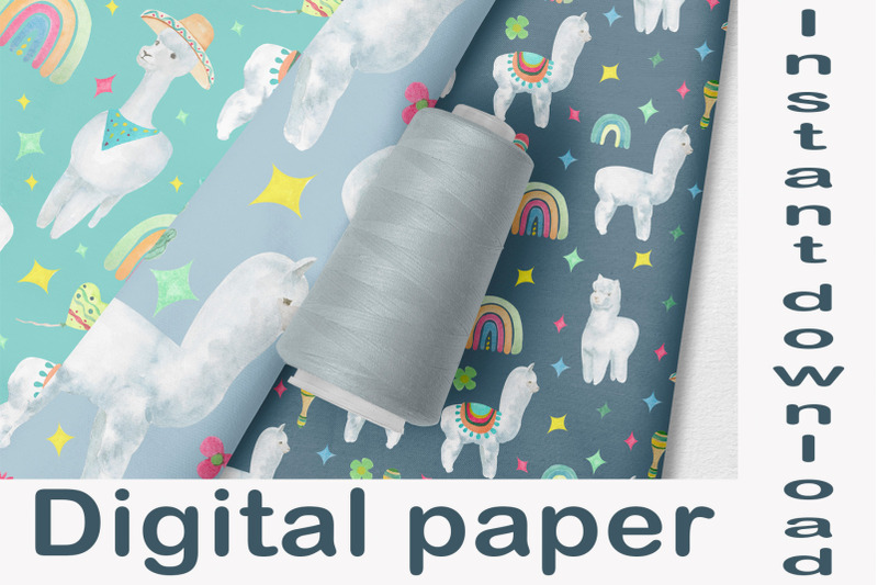 llama-digital-paper-watercolor-seamless-pattern