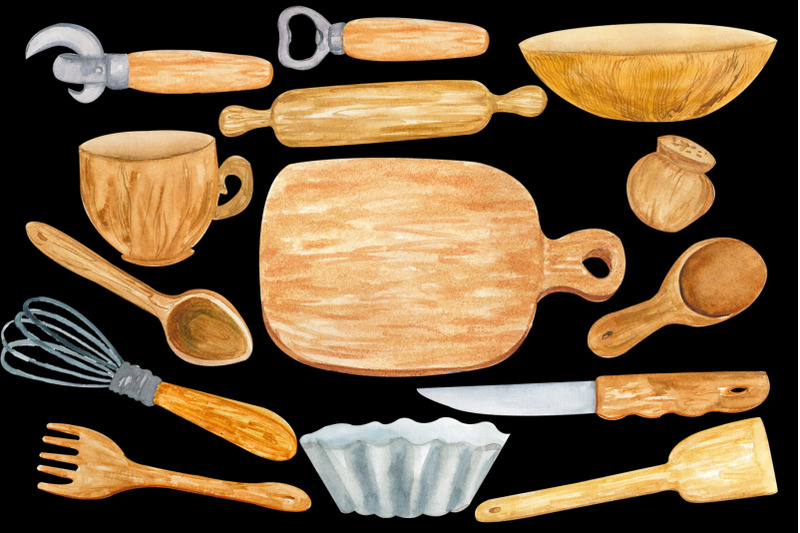 kitchen-wood-utensils-baking-clipart