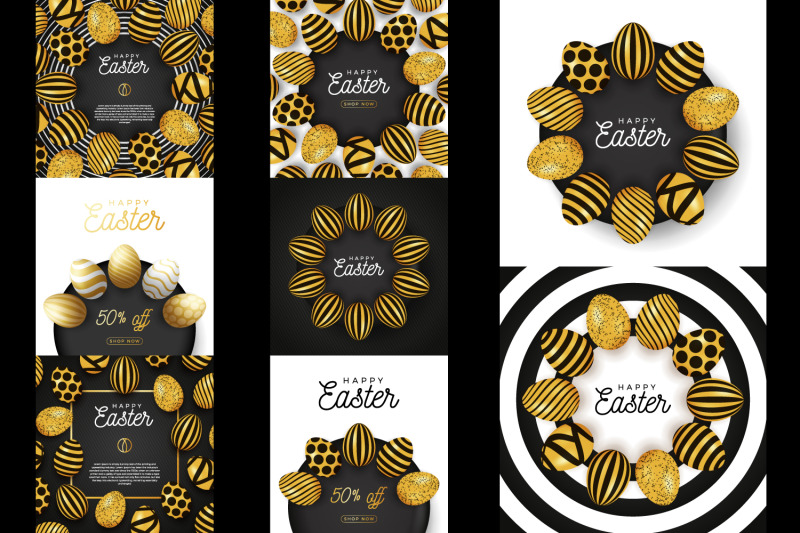 easter-gold-banner-and-elements-set