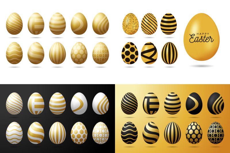 easter-gold-banner-and-elements-set