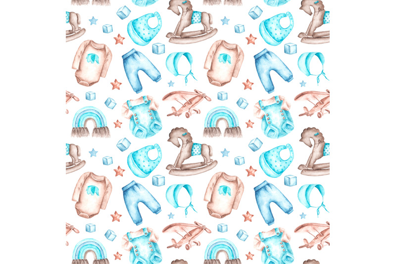 baby-boy-watercolor-seamless-pattern-baby-shower-toys-clothes