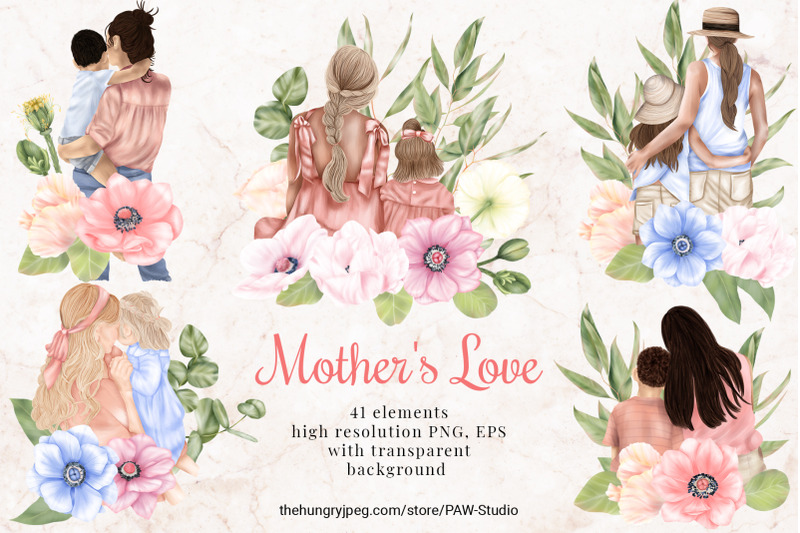 mother-039-s-day-clipart-mother-child-daughter-son-anemone-poppy-flowers