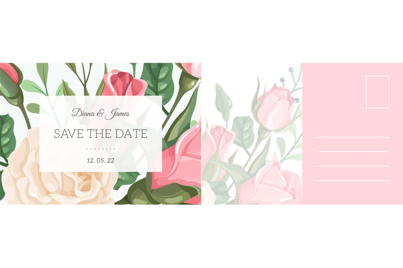 wedding-postcard-summer-bouquet-elegant-pink-rose-flowers-and-leaves