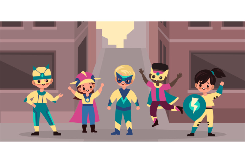 urban-superhero-kids-team-brave-children-heroes-band-on-city-street-b