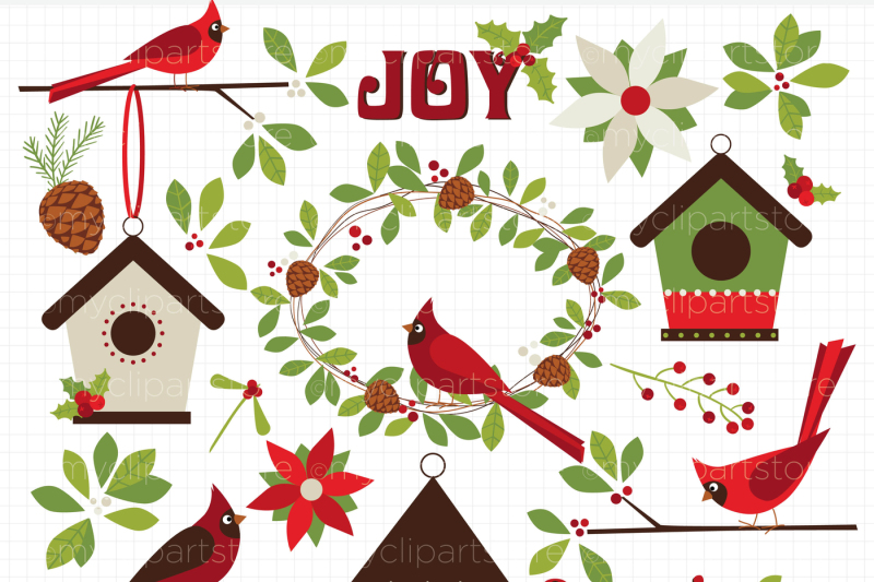 Christmas Red Cardinals Vector Clipart By Myclipartstore Thehungryjpeg Com