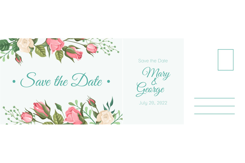 wedding-postcard-romantic-card-elegant-pink-rose-flowers-and-leaves