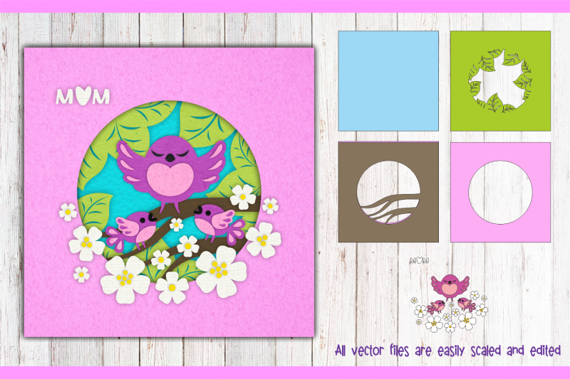 mother-bird-with-chicks-shadow-box-template-svg