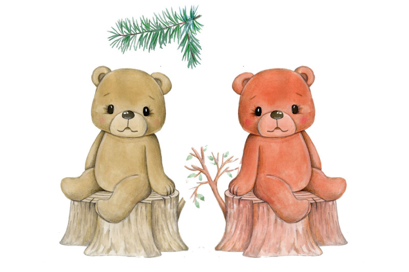 teddy-bears-in-forest-watercolor-illustration