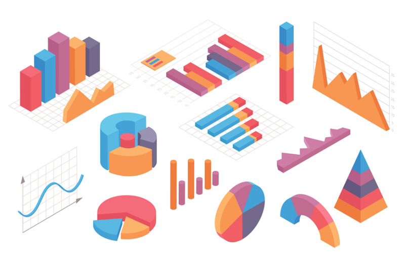 isometric-infographic-charts-graph-circle-diagram-pie-chart-and-col