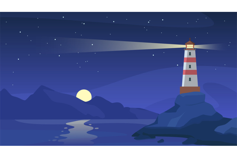 lighthouse-at-night-sea-beacon-with-beam-on-rocky-coast-cartoon-navi