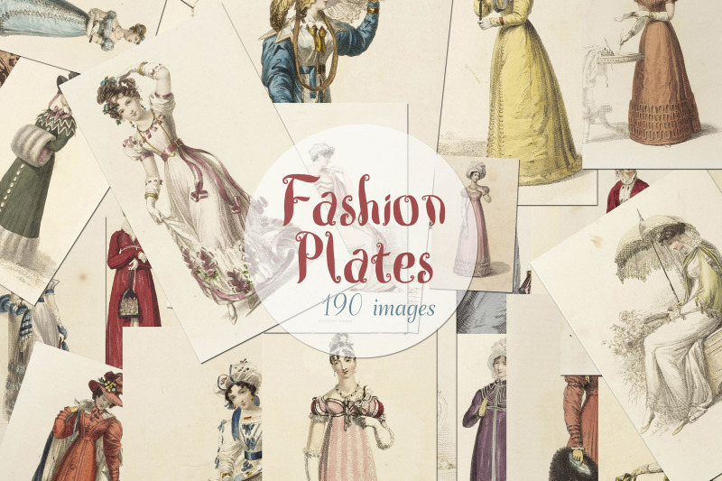 190-vintage-hand-colored-fashion-plates-mega-bundle-ephemera