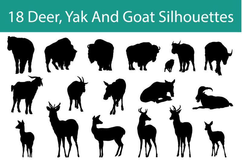 deer-yak-and-goats-silhouette-set