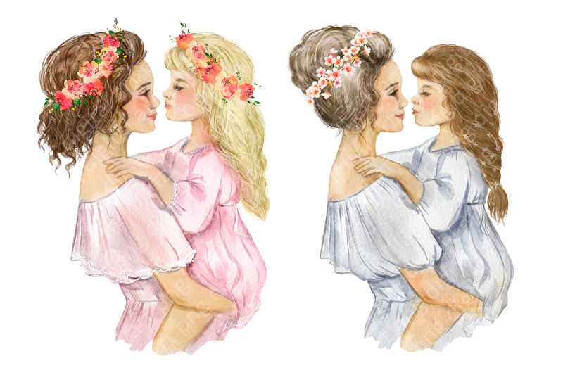 mother-039-s-day-watercolor-clipart-mother-and-daughter-little-girl